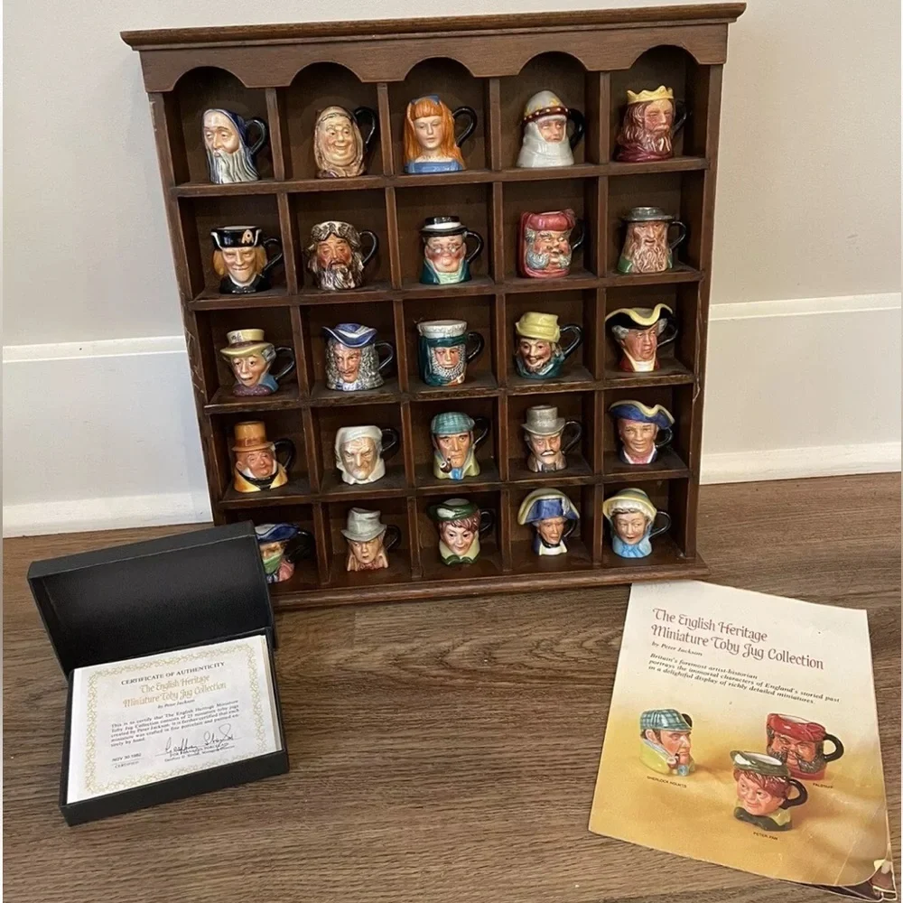 Vintage English heritage miniature Toby jug collection set of 25 w/authenticity